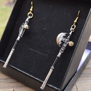Edgy Silver and Black Axe Earrings